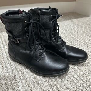 UGG Kesey Black Leather and Gray Wool Combat Boots